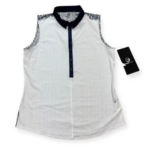 NEW Foray Golf Shirt Size Medium Blue Boucle Sleeveless Button Down Tennis Polo